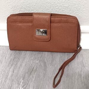 Brown Faux Leather Wallet with Multiple Compartments, Cell Phone Compatible